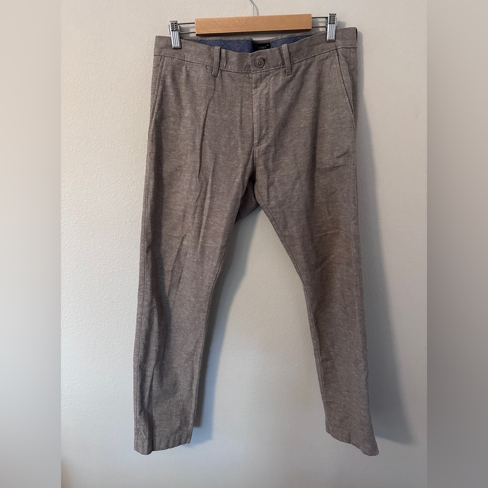 J. Crew Stretch Men's Tan beige brown Chinos pants size 32 cotton linen blend